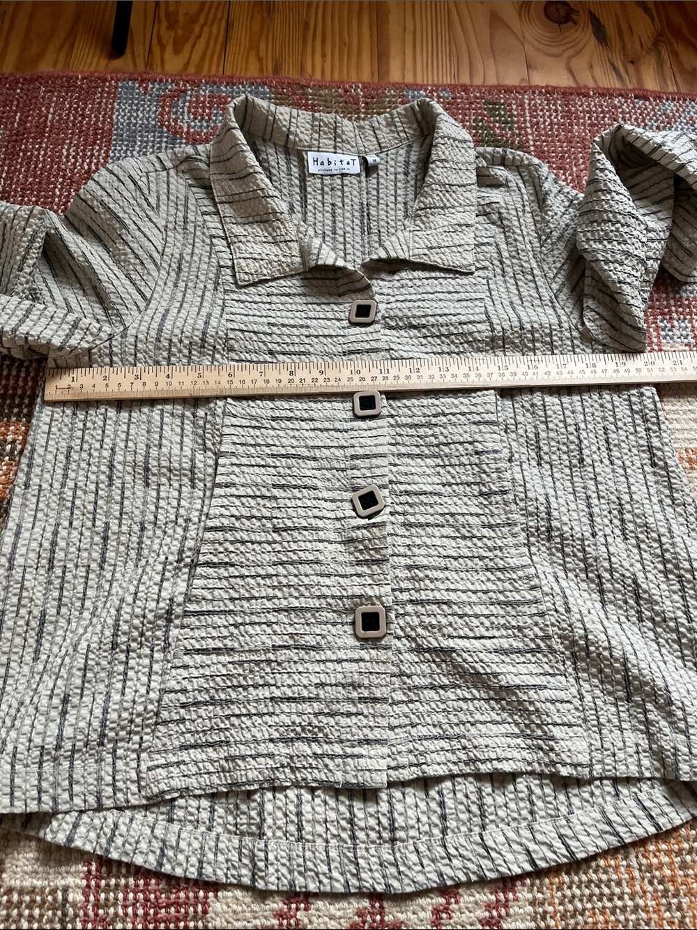 Habitat Crinkle Pinstripe Jacket Size M 3/4 Sleeve Lightweight Like New - Picture 8 of 10